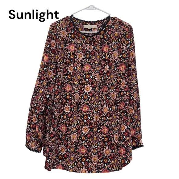 Loft Plus Womens Floral Long Sleeve Tunic Top Blouse Size 16 Black/Multicolor - Picture 1 of 13
